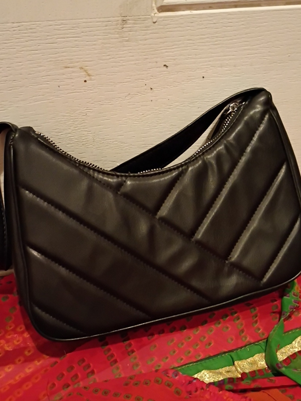 Black Quilted Shoulder Bag for Men
